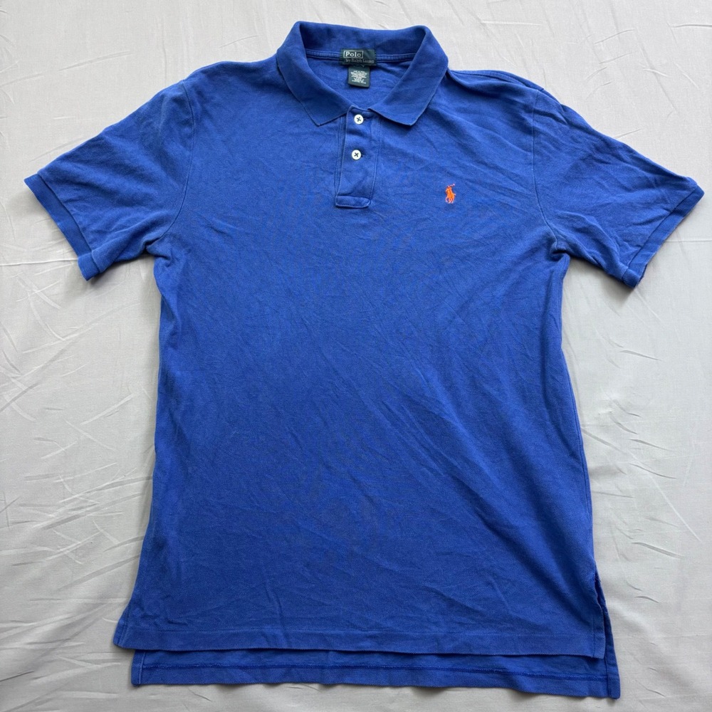 Polo Ralph Lauren Mens Blue‎ Mesh Cotton Short Sleeve Polo Shirt Orange Pony XL